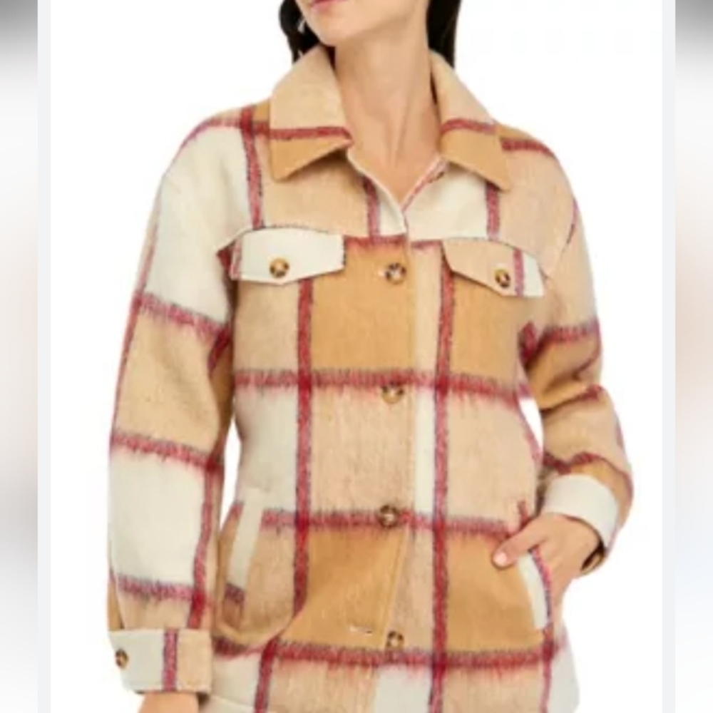 Wonderly  Shacket Tan/ Red Plaid   NWT Large